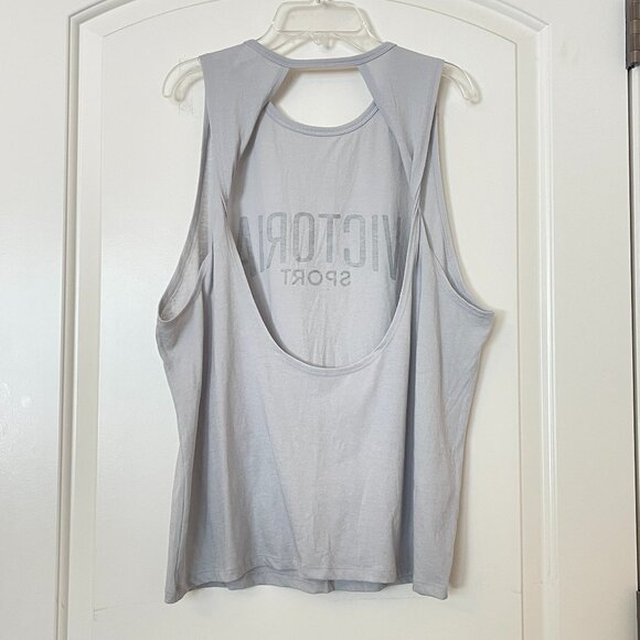 New Victoria's Secret Victoria Sport Tank Top Large Gray Glitter Logo Open Back - Picture 3 of 6